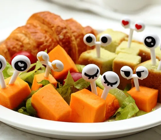 
Wholesale Bento Accessories Mini Eye Fruit Fork Cartoon Plastic Fruit Toothpick Decorative Kids Lunch Box Accessories 
