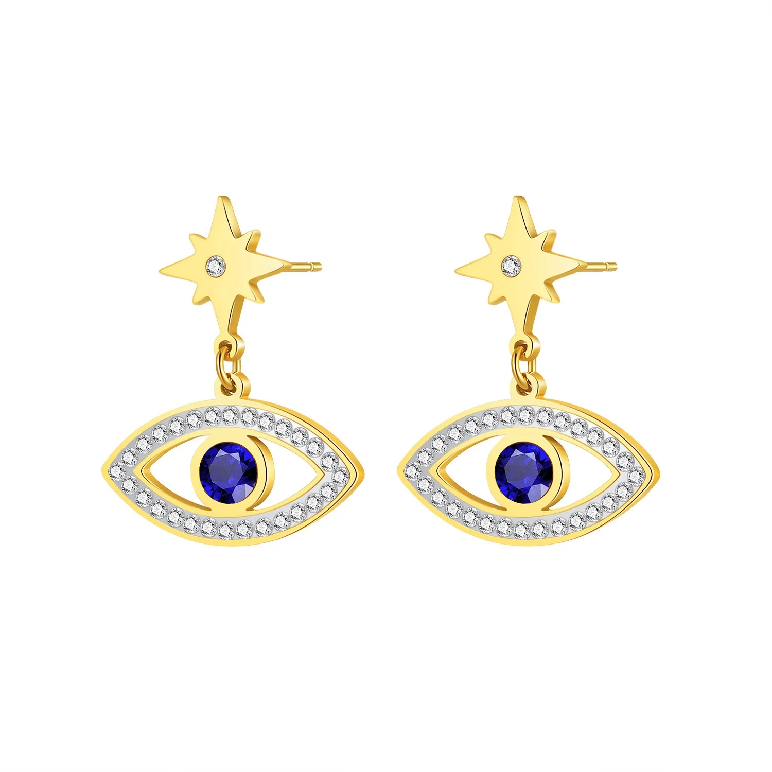 

Free Shipping Jewelry Evil Eyes Design Blue Eye Earring Plated 18K Gold 316L Stainless Steel Vintage Jewelry