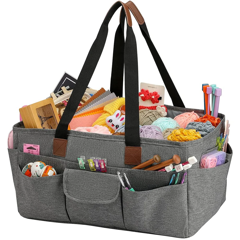 

Large Organizer Tote Bag with Multiple Pockets Hand Craft Sewing Storage Bag for Yarn Balls and Sewing & Knitting Accessories, Grey