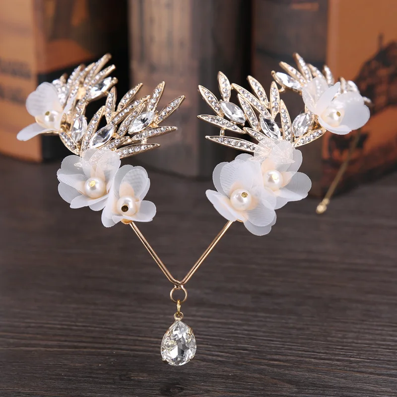 

Wedding Head Accessories Bridal Hair Jewelry Flower Crystal Forehead, Gold