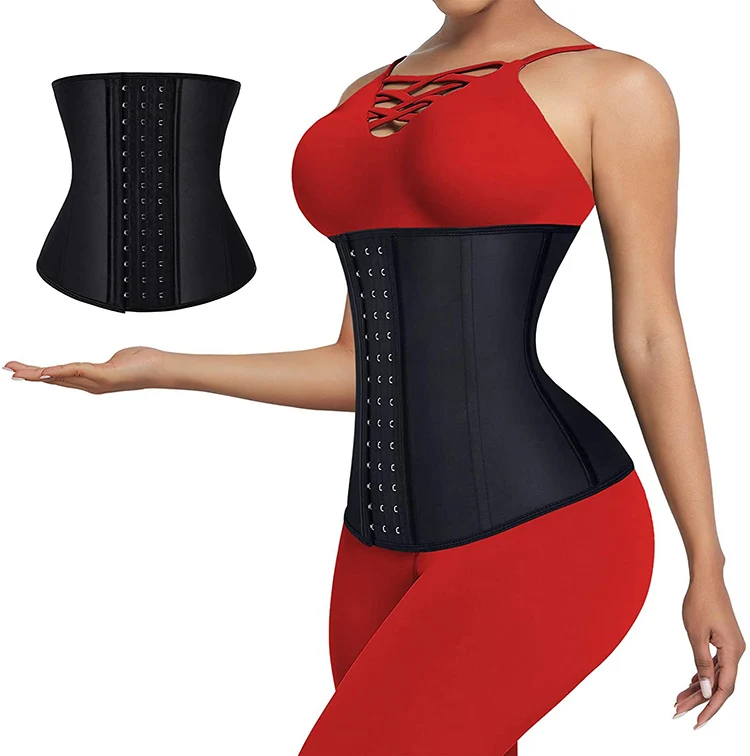 

Women Slimming Waist Shaper Abdominal Control 9 Steel Boned Black Latex Women Waist Trainer Private Label, As show