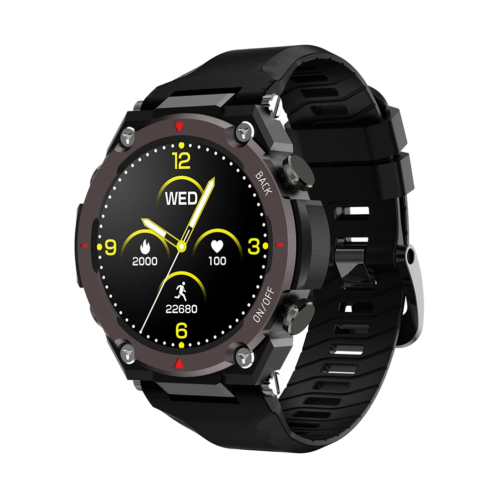 

Dafit App Watch Dk20 Round Men Sports Bracelet Heart Rate Tracker Custom Ip68 Waterproof Music Smart Watch, Black,black/brown