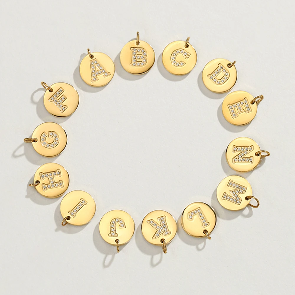 

316L Stainless Steel Zircon Alphabet DIY Pendant Bracelet Making Accessories, 14k gold color