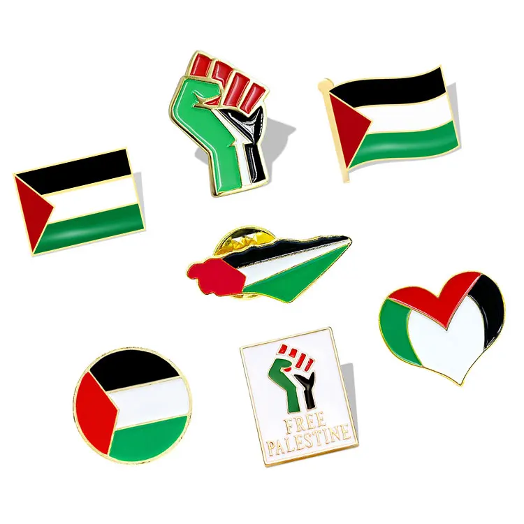 

Wholesale Gold Palestinian Metal Badge Brooch Pin Gifts Custom Square Round Heart Shaped Enamel Peace Free Palestine Flag Pin