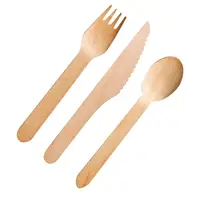 

16cm Knife Fork Spoon Set custom logo cutlery set wooden Disposable spoon