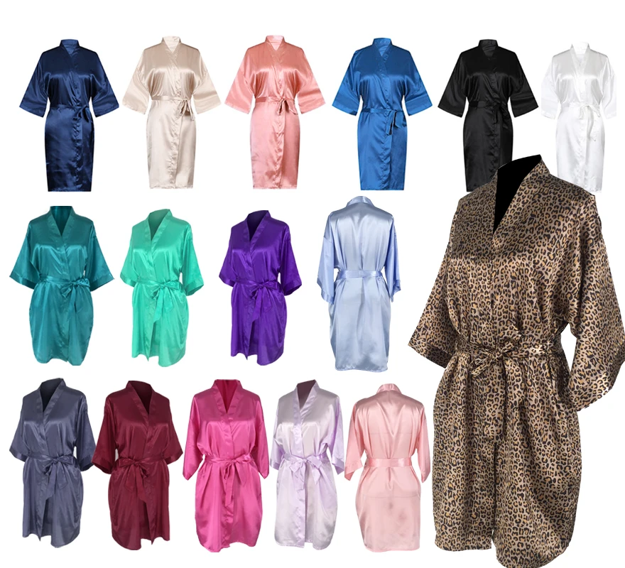 

Wholesale Silk Bathrobe Women Sleepwear Belted Lightweight Nightgown Bride Satin Dressing Gown, As picture shows