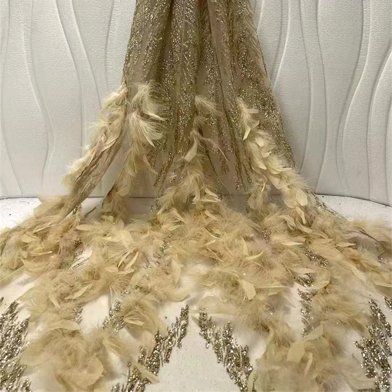 

competitive price feather material sequin gold lace fabric