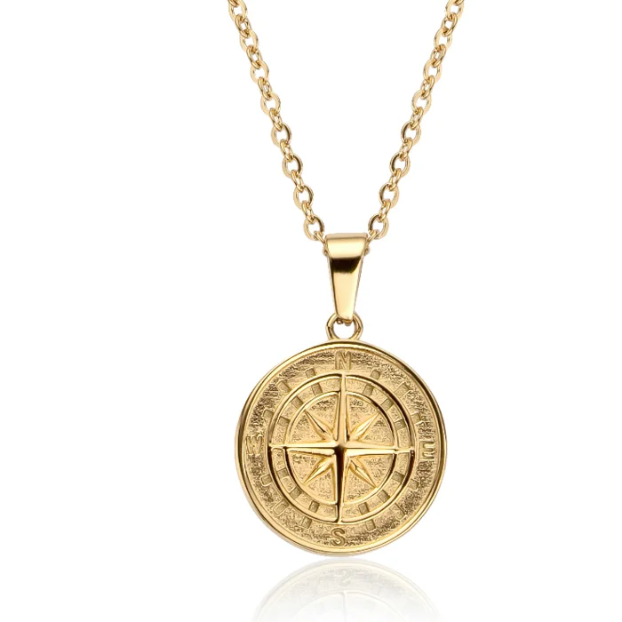 

Best Graduation Gift 14K 18K Gold Stainless Steel Jewelry Coin Compass North Star Pendant Necklace For Men, Siver,steel corol, gold, rose gold,customized