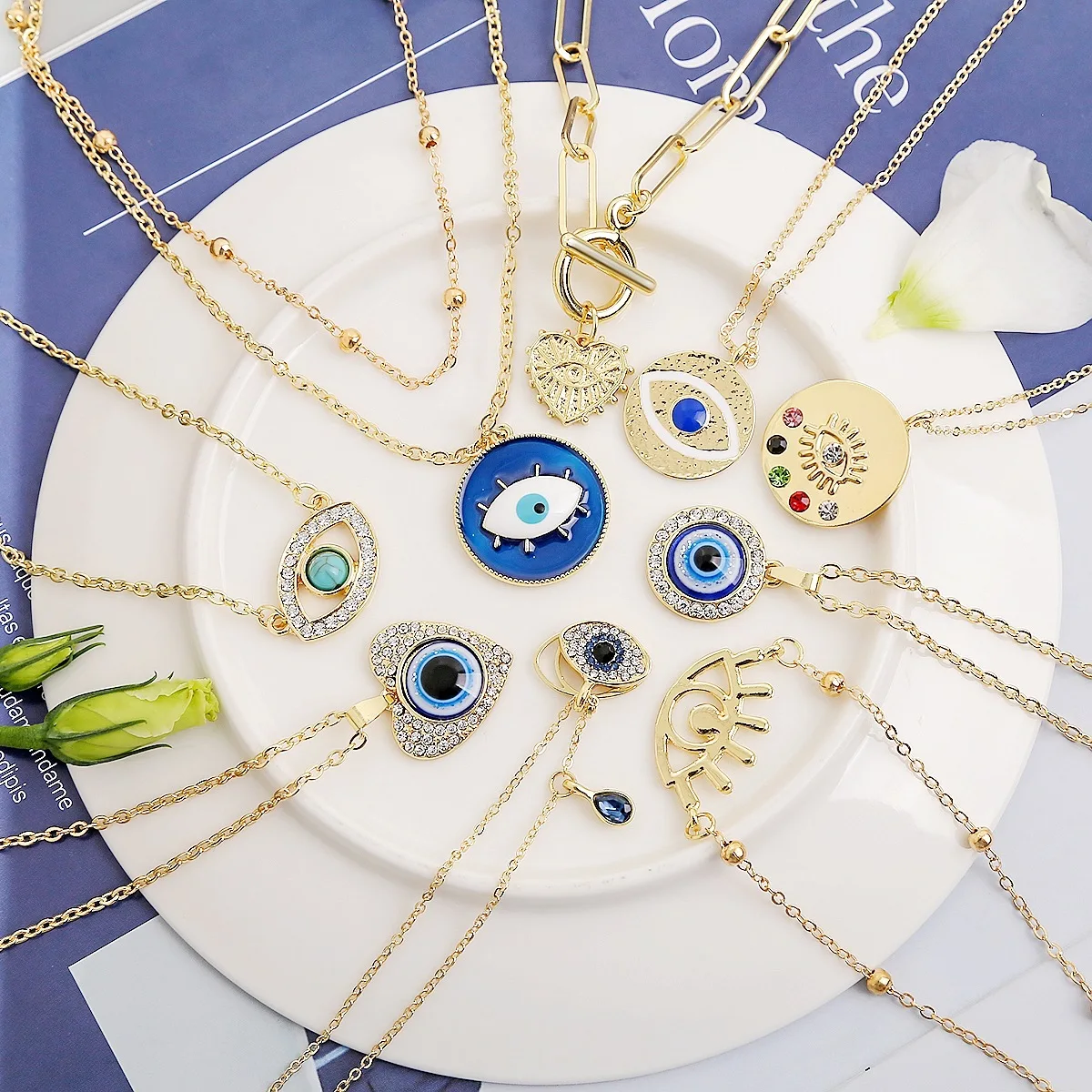 

Hot Sale Trendy Gold Plated Devil Eyes Necklace Blue Evil Eyes Pendant Women Necklace, Picture shows