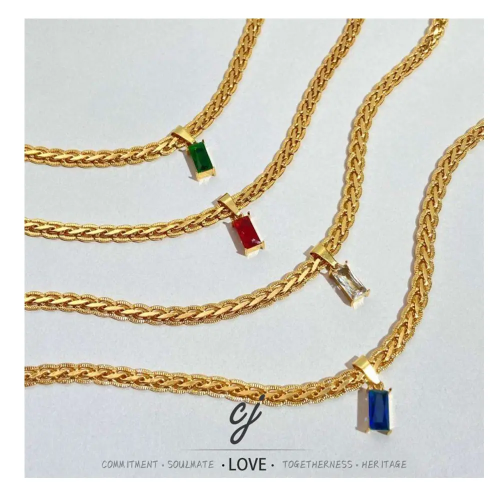 Carline Fashion 18K Gold Plated Zircon Necklace Custom Trendy Stainless Steel Chains with Claw Setting Inlay Hot Sale for Women