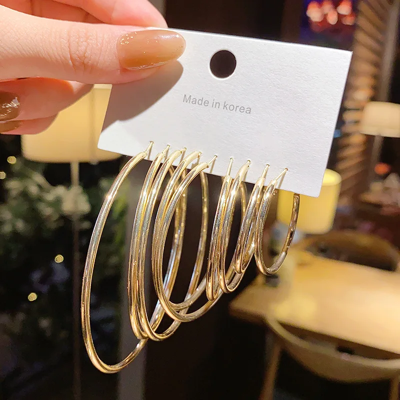 

Hip Hops 3CM 7CM Gold Plating S925 Silver Post Big Round Hoop Earrings Trendy Dangling Large Circle Basic Hoop Erring