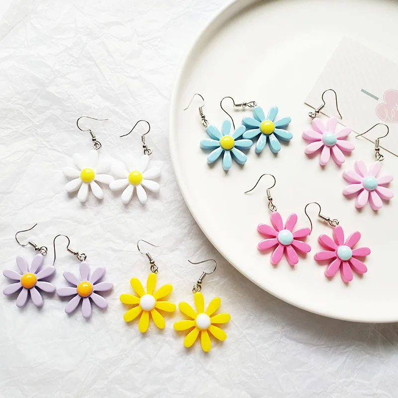 

PUSHI wholesale pretty korea earrings yellow fashion cute white resin tiny flower stud earrings for women