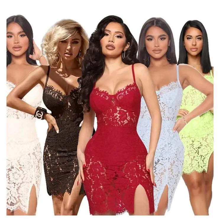 

Lace Spaghetti Strap Ropa para mujeres Women Bodycon Dresses 2021 Party Dress