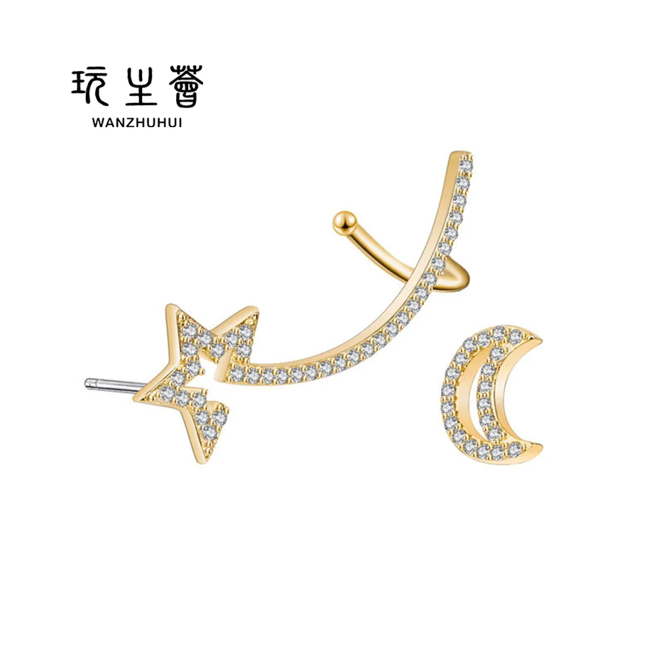 

Wholesale fashion drop earrings handmade silver moon and star stud earrings cute earrings, Gold