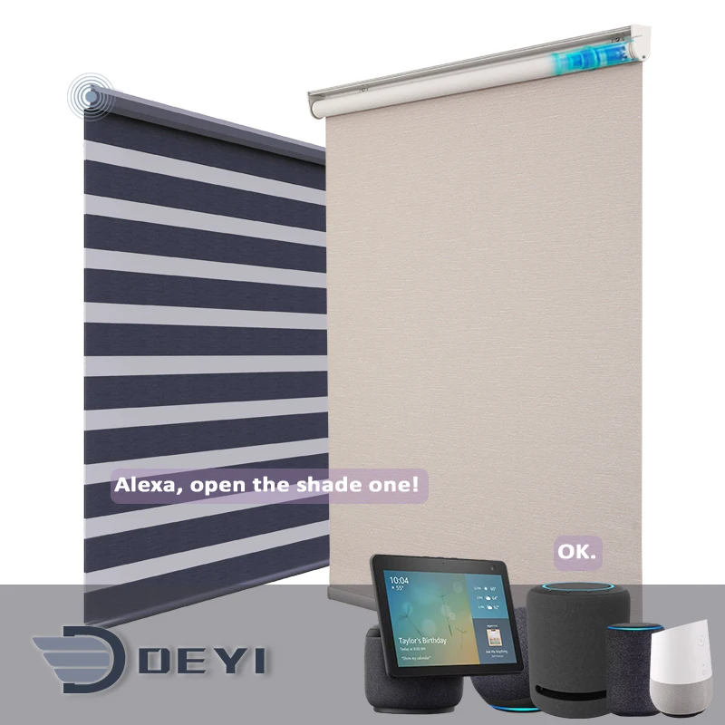 

Deyi Smart two layer fabric wifi wireless motorized electric roller blinds Window Shades, Customized color