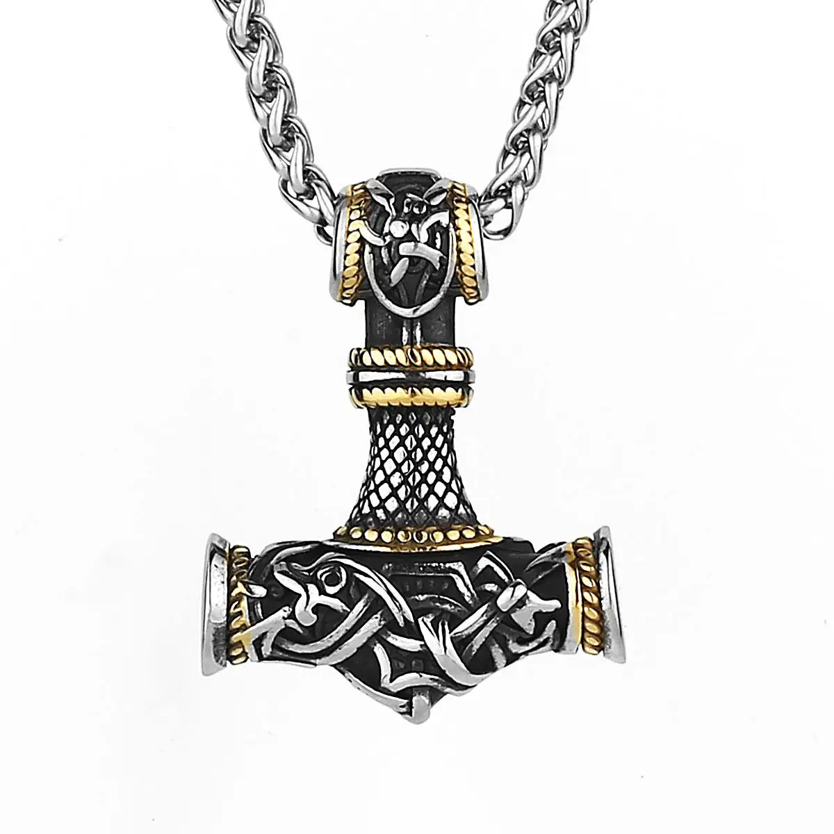 Carline Jewelry Hip Hop Punk Norse Thor Hammer Viking Nordic Bijoux Tree Skull Compass Pendant Stainless Steel Necklace For Men