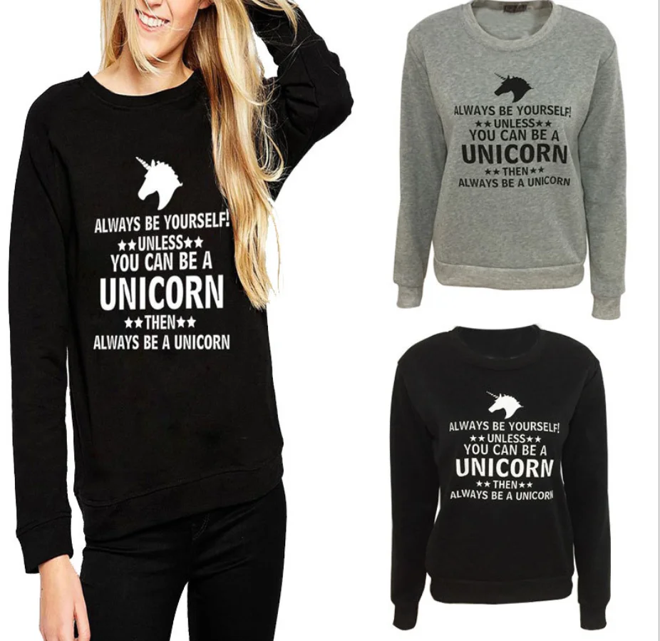 

Wholesale Women's Round Collar Unicorn Letter Printing Sweater