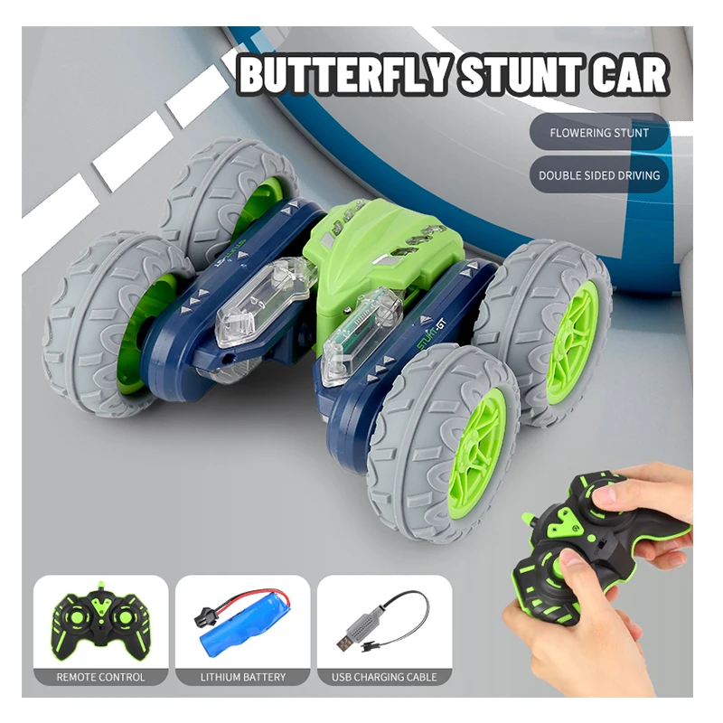 

2.4Ghz Remote Control Double Sided Mini RC Stunt Car 360 Flips Rotating RC Cars with LED Lights Rechargeable Electric Toy Cars