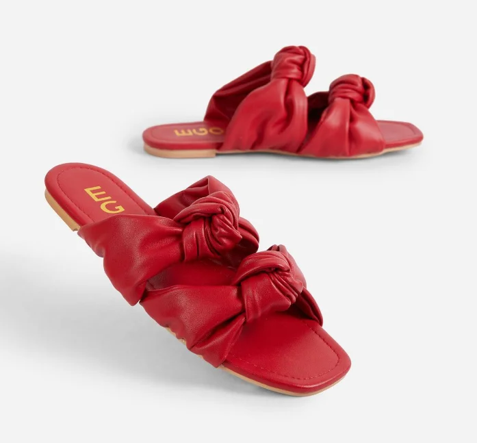 

2021 Ladies leather Slides Women's Slippers Two Straps Big Bow Cork Slides