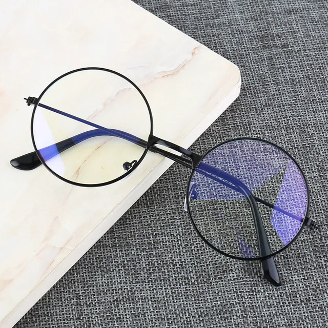 

Vintage Round Metal Frame Blue Light Blocking Personality College Style Clear Lens Eye Glasses