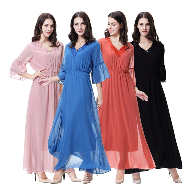

Middle Eastern Turkish Indonesia Malysian Women High Quality Beautiful Chiffon Kaftan Dress