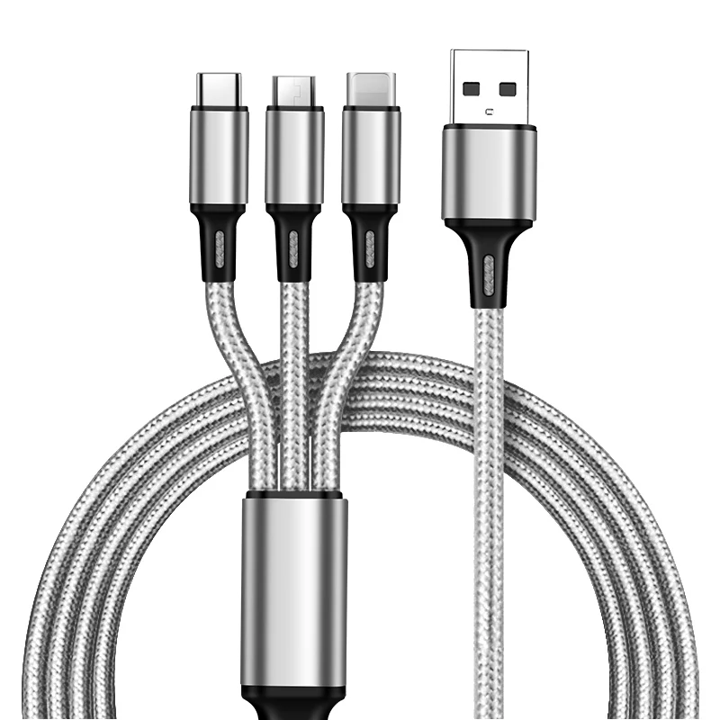 

2022 Hot sell 1.2M 3 In 1 Micro USB Type C Charger Cable Multi Usb Port nylon braid Usb Charging Cable For Mobile Phone Cables