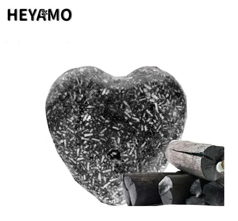 

HEYAMO Chacoal Activated Charcoal Soap Aceite De Argan Glicerina Shampoo Label Heart Shape Soap Sabun Solid Shampoo Bar Jabon