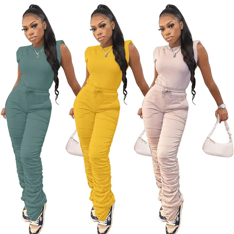 

LvCong fashion wholesale sleeveless fall fashion women casual stacked leggings two piece sets