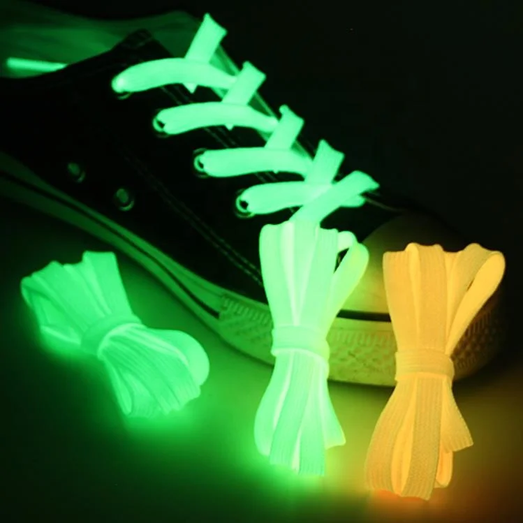 

Amazon High Quality Flat Polyester Luminous Shoe String Glow In The Dark Sport Flat Shoe Laces Night Fluorescent Color Shoelaces, 6 colors and customizable