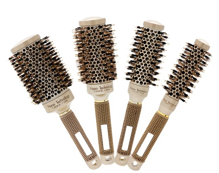 

Gold Fancy Nano Thermal Ceramic Ionic Boar Bristle Round Wave Brush for Hair Styling and Curling