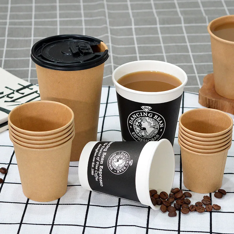 

RTS One Time Use Custom Biodegradable Takeout White Paper Coffee Cup 8oz 12oz 16oz Single Wall Hot Drink Paper Cup With Lid