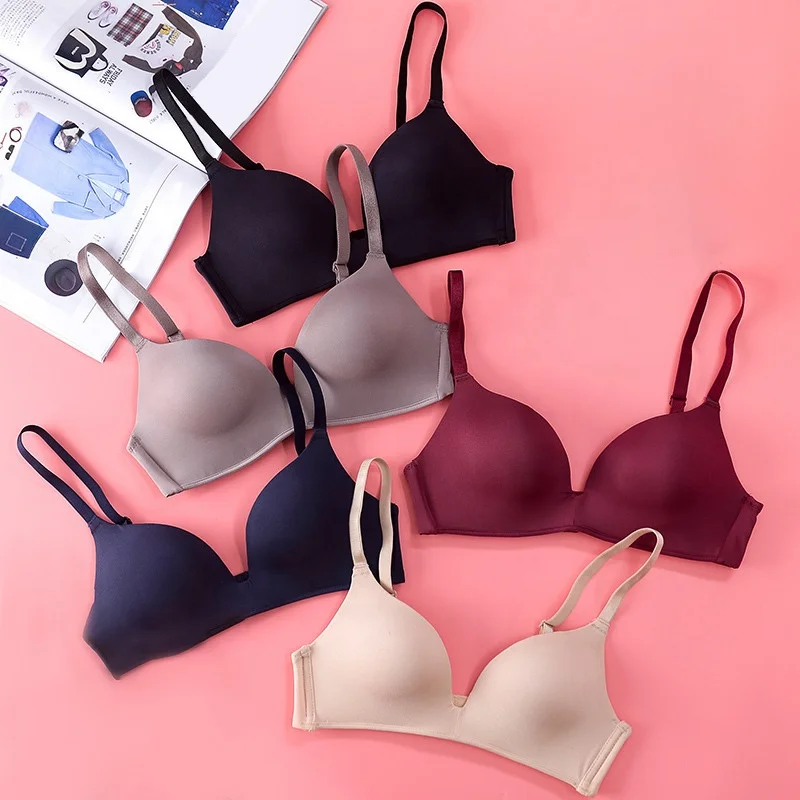 

Dropshipping ins Girls women Fashion Simple Solid Color Push Up wireless T-shirt bra Comfort women Seamless Bra