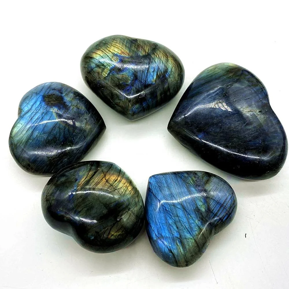 

Wholesale natural crystal heart healing folk crafts semi precious stones labradorite hearts for decoration gifts