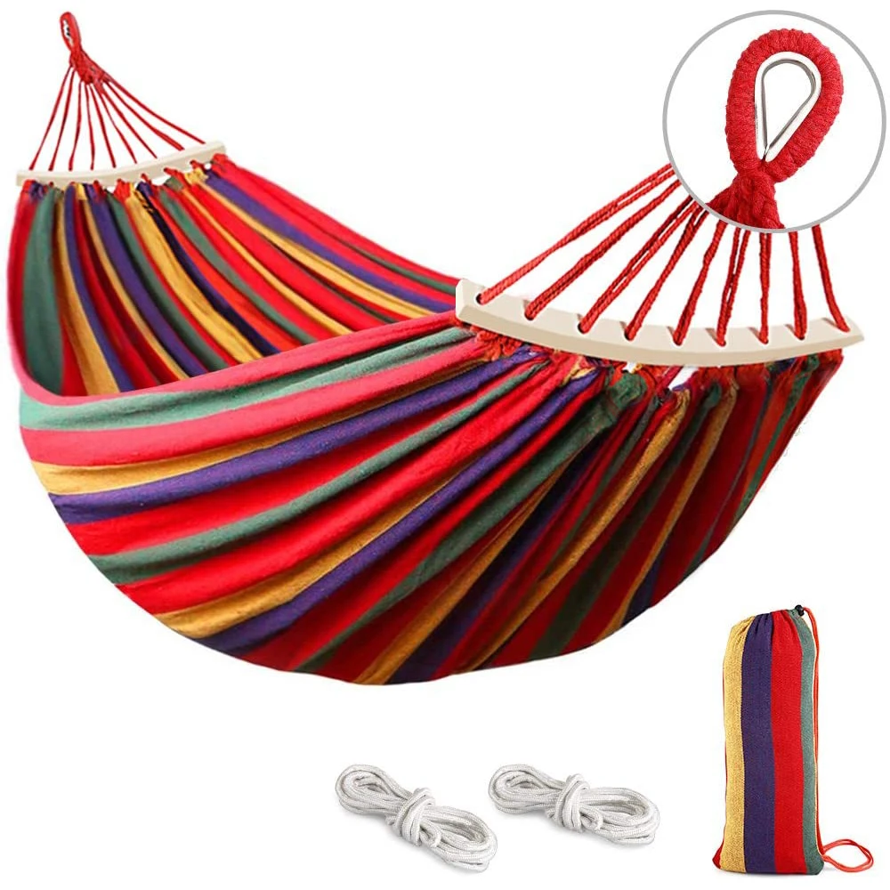 

FunFishing New Arrival Wholesale 1~2 widened rainbow striped canvas swing outdoor camping hammock, Blue red