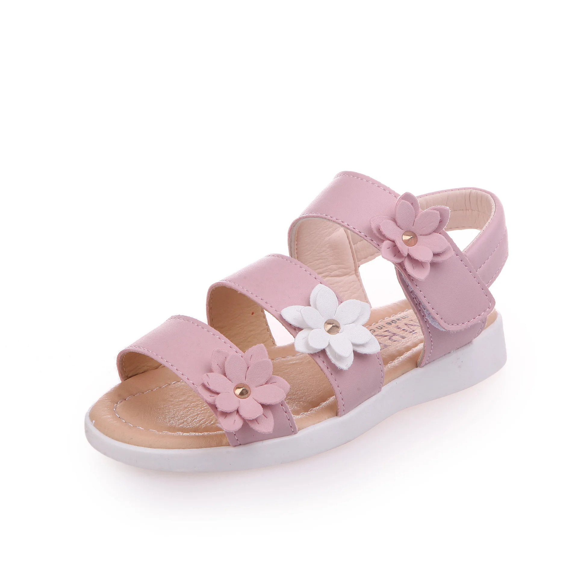 

New Girl Roman Sandals Gladiator Flowers Sweet Soft kids Beach Shoes Children Summer Floral Sandals Princess Fashion Cute shoe, White pink