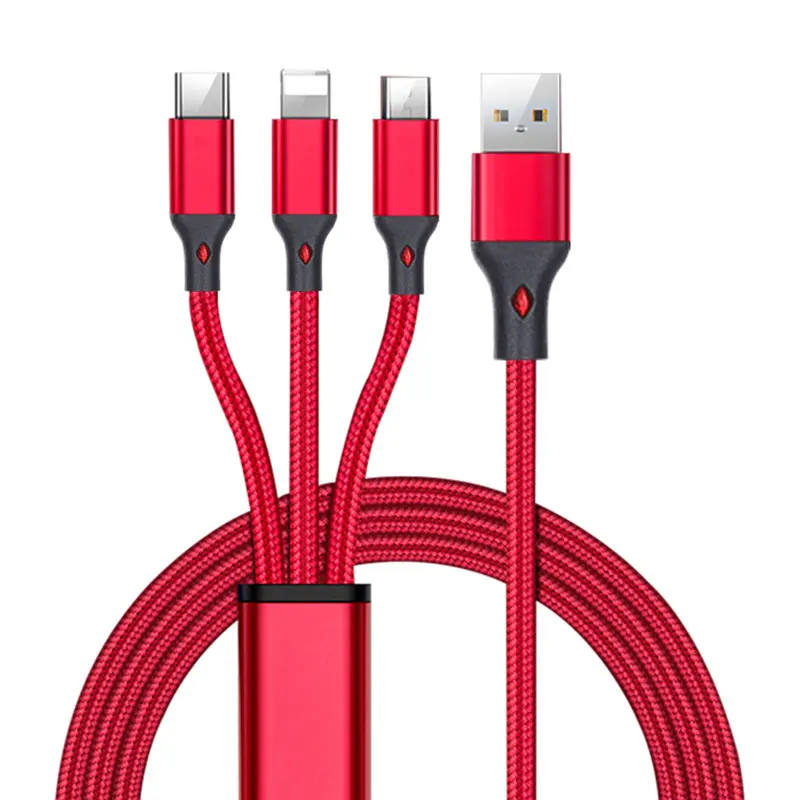 

Faman Free Sample 1.2M nylon braid Mobile Micro USB Cable 3 in 1 Charging Cable For iphone 12 Android, Pink, black, red, grey, gold, green