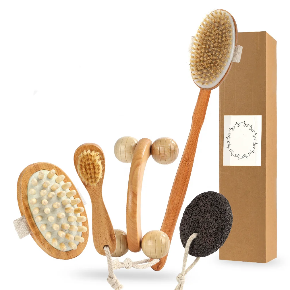 

Bristle Dry Brushing Body Brush 5 Piece Set Back Washer and Body Scrubber for Shower