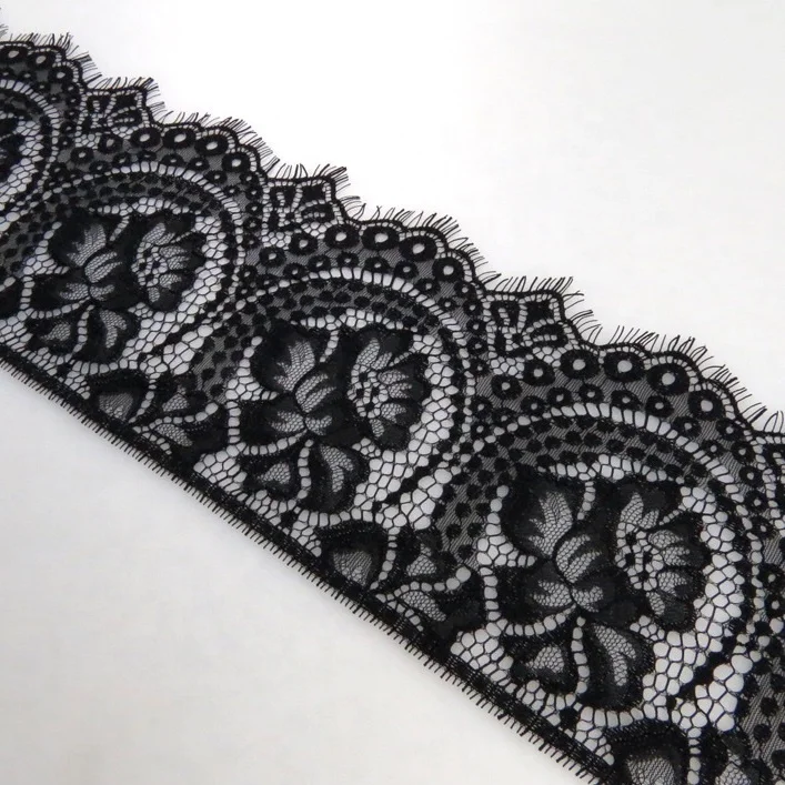 

High quality flower lingerie eyelash lace trim black chantilly fabric, Accept customized color
