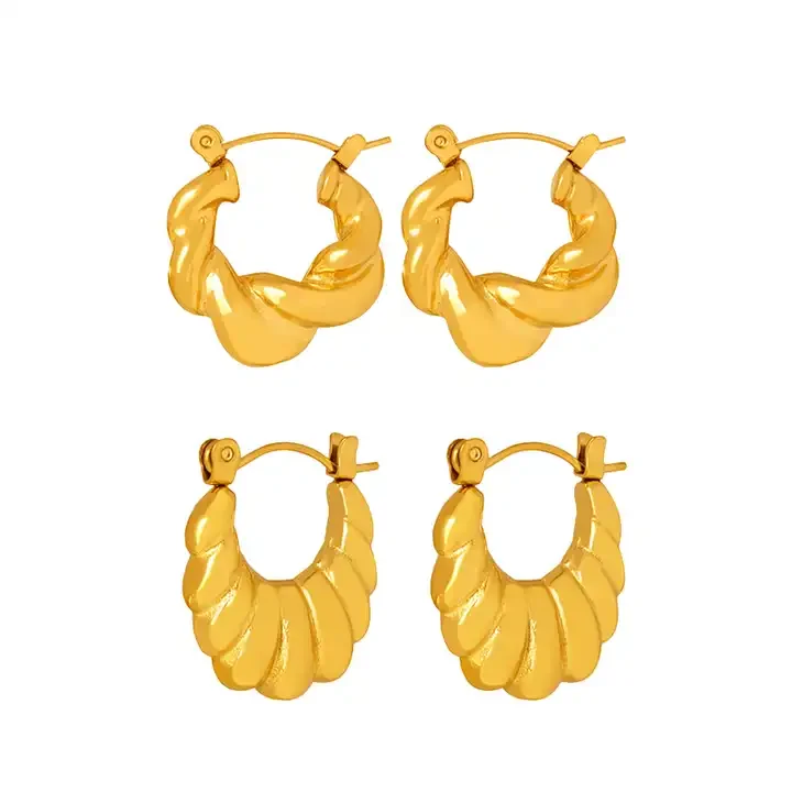 

ERESI Designer Jewelry Non Tarnish Stainless Steel Big Chunky Earrings Women Luxury 18K Gold Plated Twisted Hoops Earrings