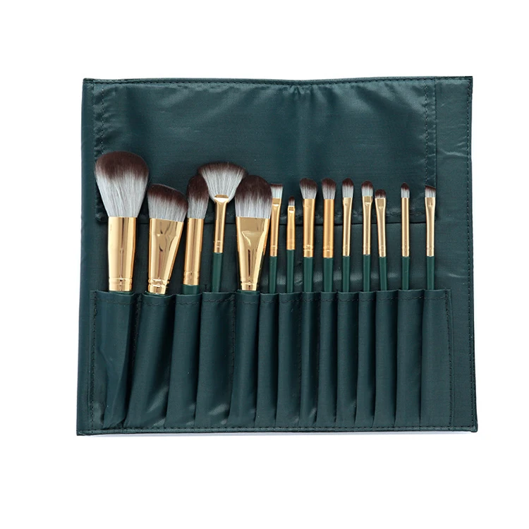 

2021 Wholesale High Quality Green Professional Cleaner 14 Piece Makeup Brush Set, Green or can be customized