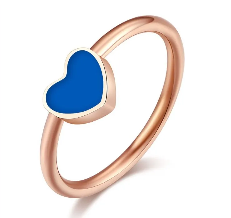 New Fashion Rose Gold Plated High Quality Green Love Heart Resizable Enamel Engagement Ring Jewelry