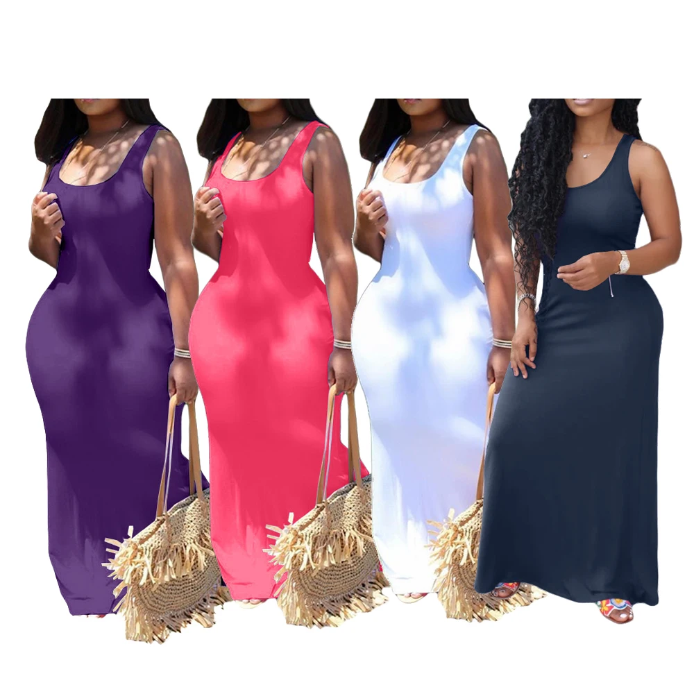 

2021 wholesale women solid colors sundress floor length long maxi dresses