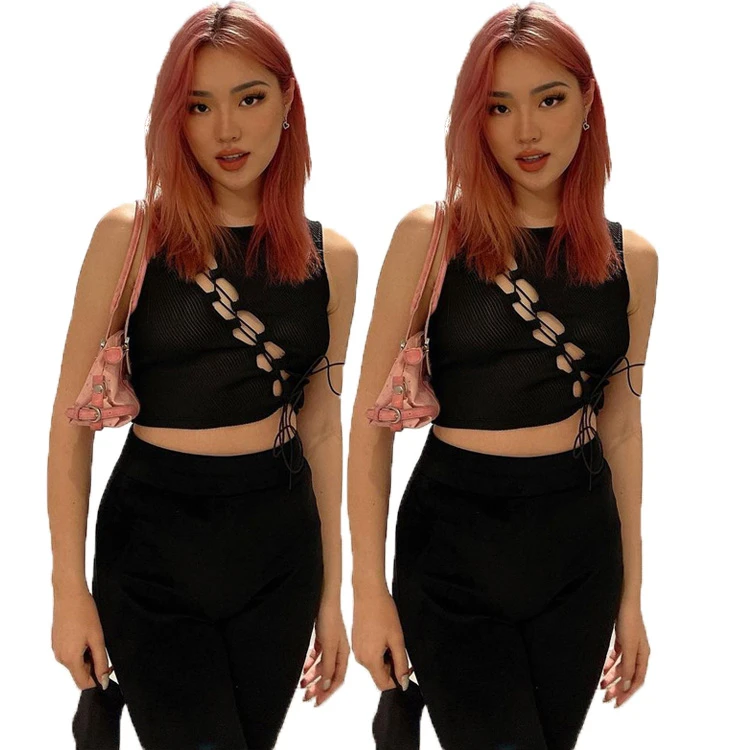 

D96647 womens clothes 2021 new bevelled front lanyard waistcoat fashion women clothing for spring