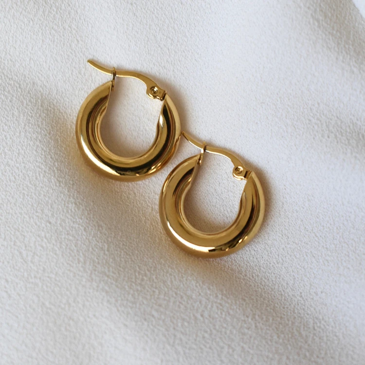 

Trendy 18K Gold Plated Hypoallergenic Stainless Steel Thick Hoop Earrings for Women, Gold color