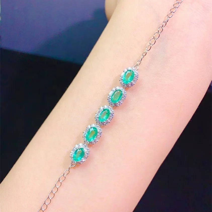 

Luxury Oval Bracelet Chain Inlay Green Cubic Zircon Exquisite Evening Dress Jewelry For Women Wedding Couple Gifts, Picture shows