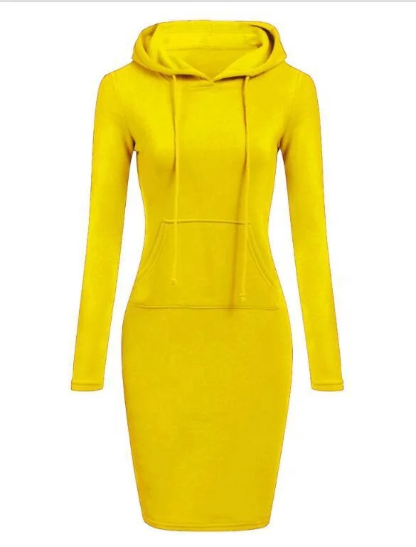 
2020 fashion plain pockets pullover casual Hoodies women long sleeve hoodies dress 