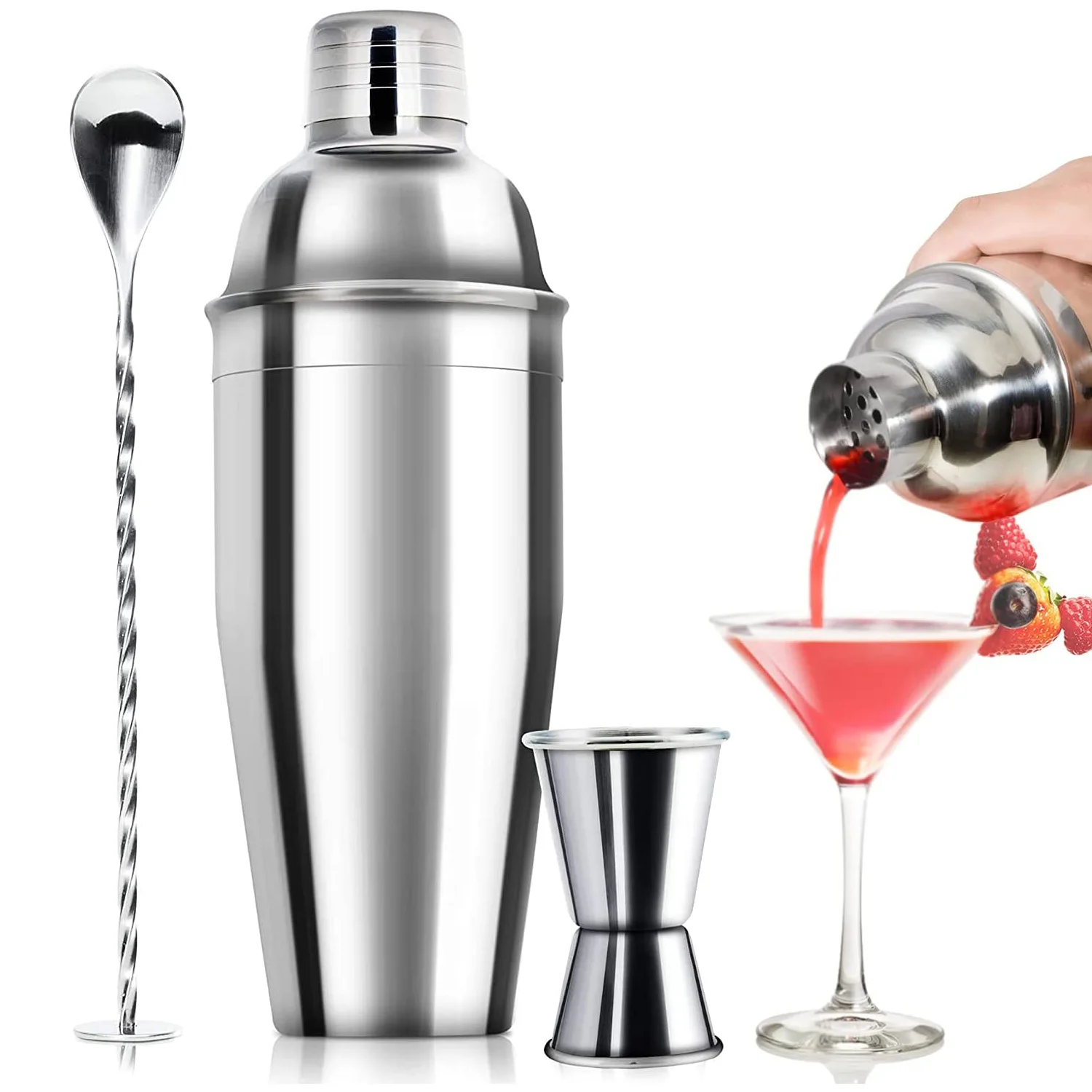 

Customize Premium Maracas Boston Bar Tool Gift Silver Margarita Stainless Steel Measuring Jigger Mixing Cocktail Shaker Set, Customized color acceptable