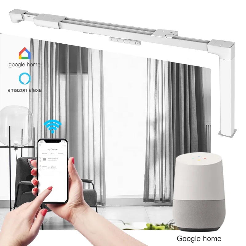 

Smart home Automatic Rail Electric Control curtain track 2.2-4m motorized telescopic flexible curtain track with TUYA wifi motor, White