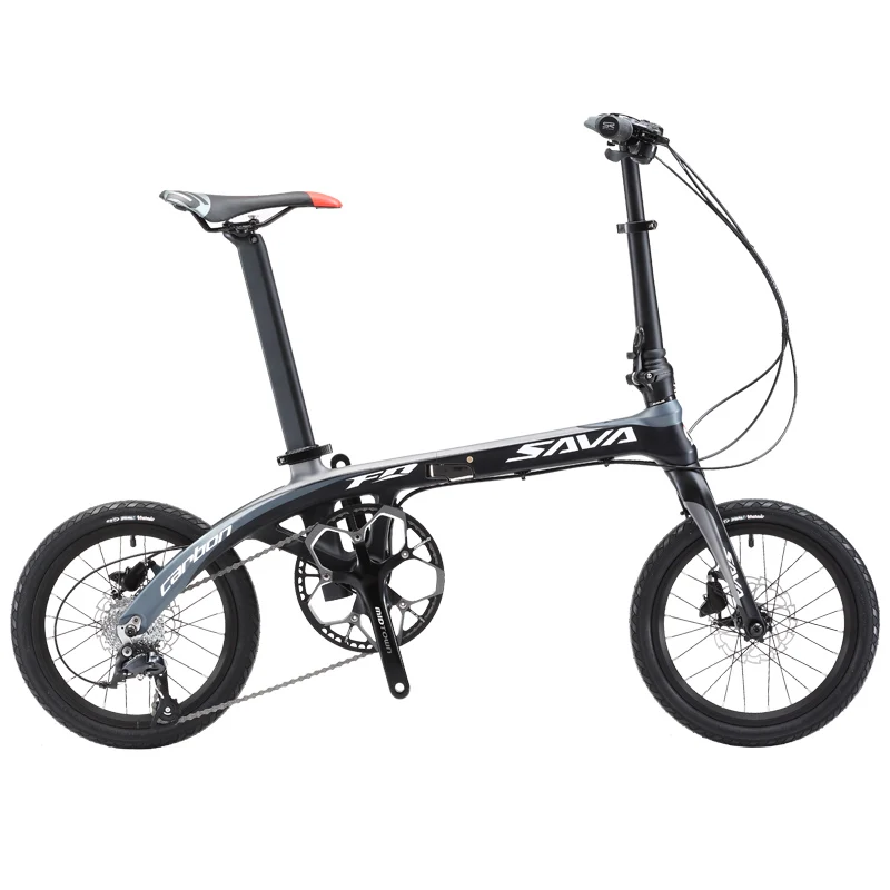 

SAVA Folding Bike Adult Folding Bicycle 16 inch Carbon Fiber Bike Foldable Mini Carbon City Bike Folding SAVA Carbon Z1, Black red/black grey