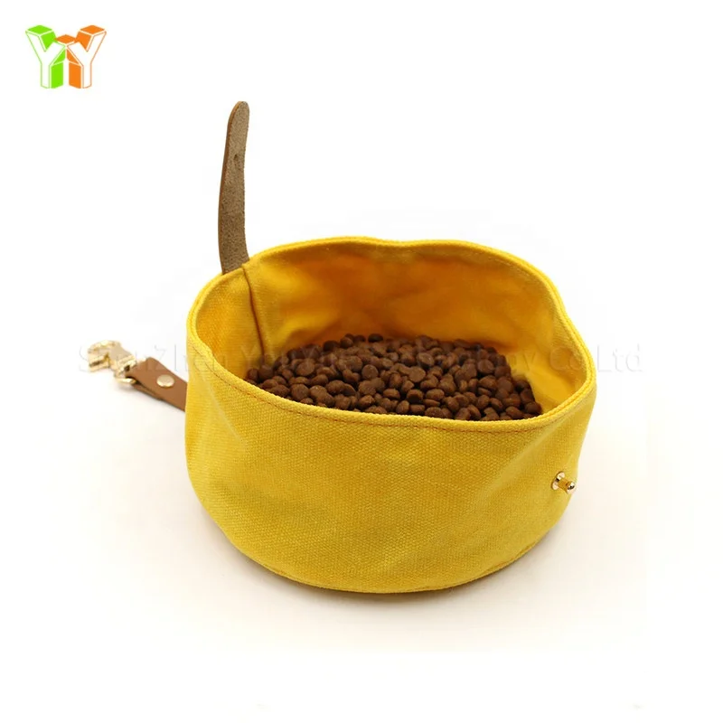 

YY Handmade Waxed Canvas Travel Pet Dog Cat Puppy Food and Water Bowl, Customized color